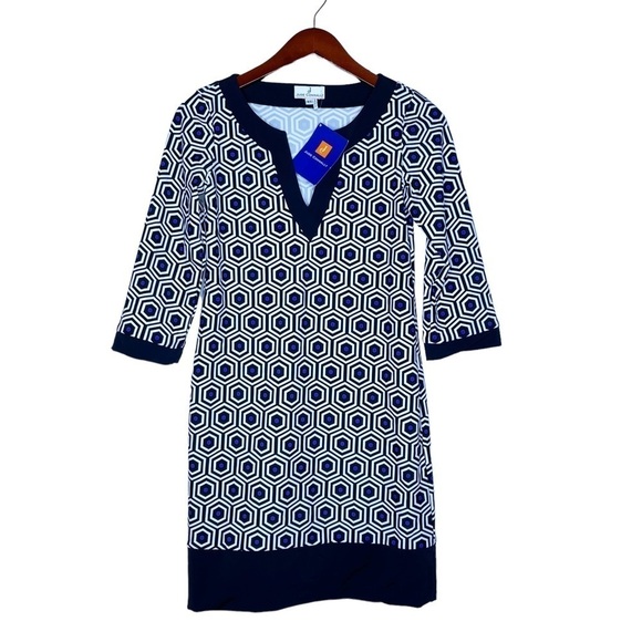 JUDE CONNALLY NWT Sherri Hexi Print Short Dress Size XS in Black, Blue and White - Picture 1 of 15